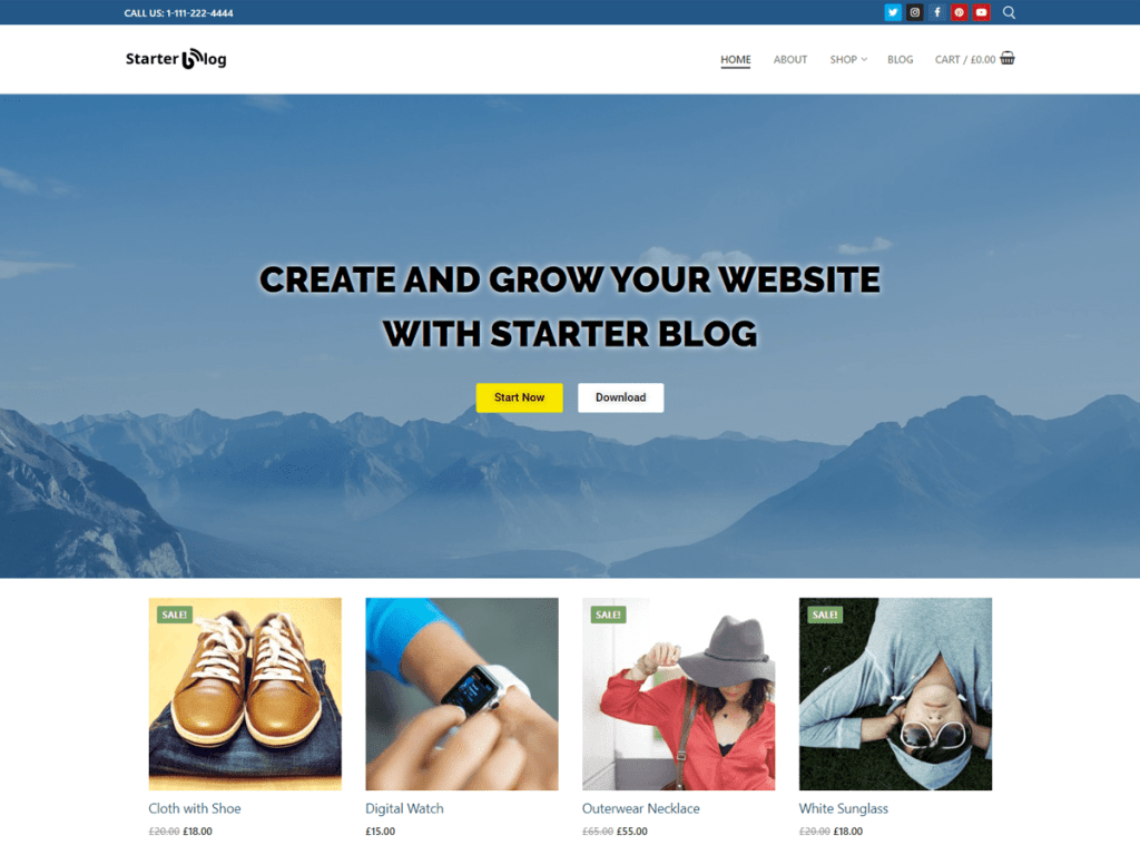 WooCommerce Shop with Starter Blog Theme